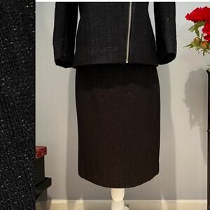 NEW J. Crew Wool Cashmere Metallic Shimmer Career Work Pencil Knee Skirt Blac…